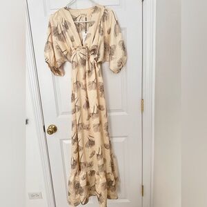 NEW RHEA & THEA Soloni Silky Midi Dress – Size S– Puff Sleeves